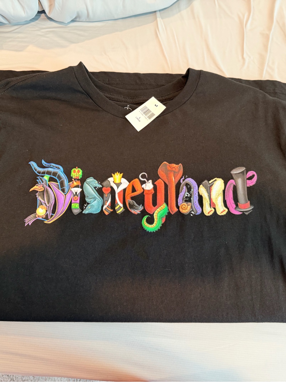 Disney Black Short Sleeve Tee with Multicolor 'Disneyland' Villain Lettering